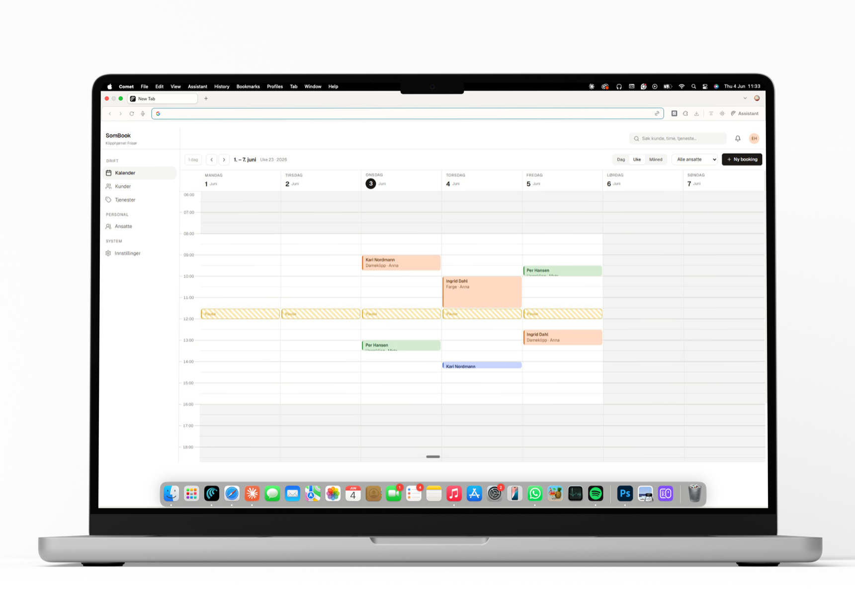 Ukeskalenderen i Sombook på MacBook